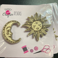 Sun and Moon Wooden Needle Minder
