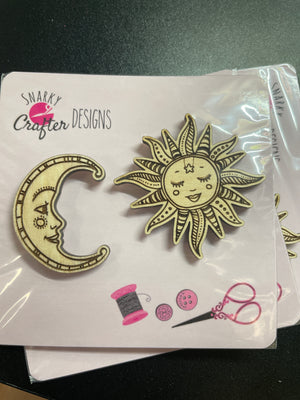 Sun and Moon Wooden Needle Minder