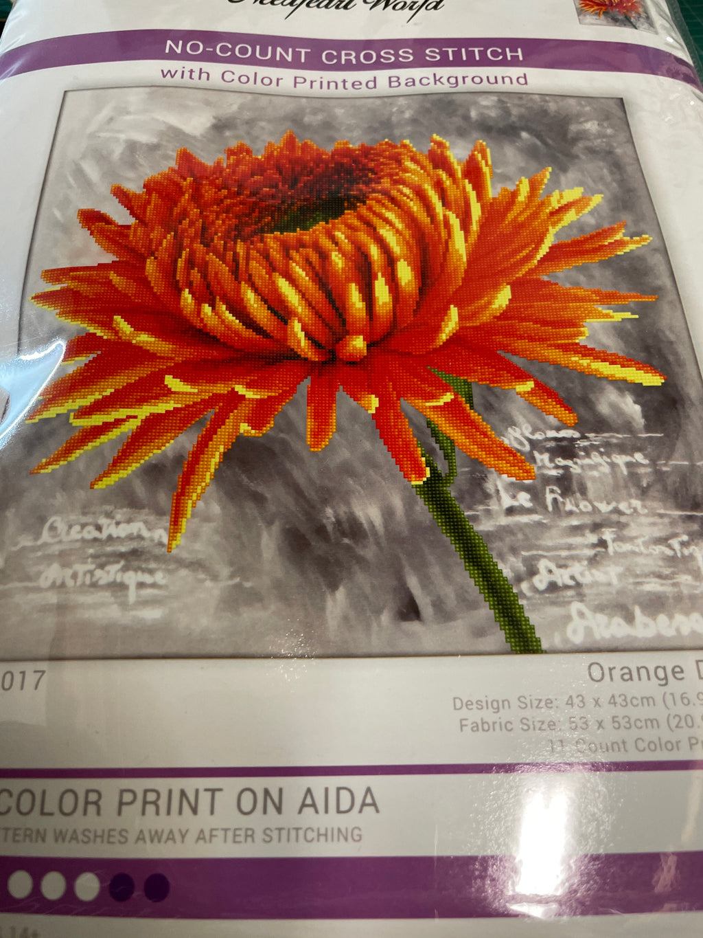 Orange Dahlia No-Count Cross Stitch Kit