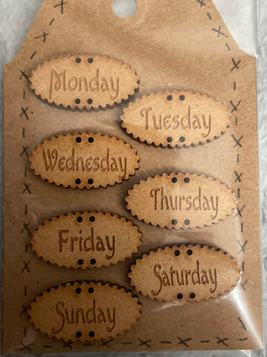 Days of the week Wooden Buttons