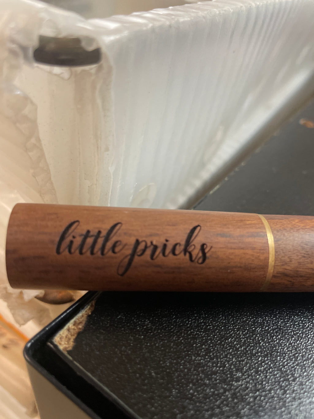 Engraved Wooden Needle case