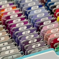 Pip And Chip DMC CLEAR or White 3mm acrylic bobbins with printed number and color swatch full set